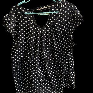 LC Lauren Conrad Polka Dot Blouse with Keyhole Back - Black & White - Size 1X